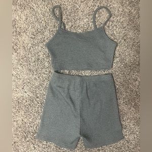 Women’s Shein 2 Piece Pajama Lounge Wear Gray Crop Top & Shorts‎